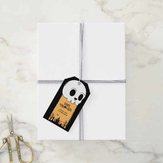 スケルトンスカル墓地ブラックゴシックハロウィーン ギフトタグ (より糸付き)