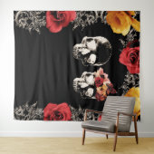 スケルトンスカル赤い黄色の写真背景 タペストリー (インサイチュ(横))