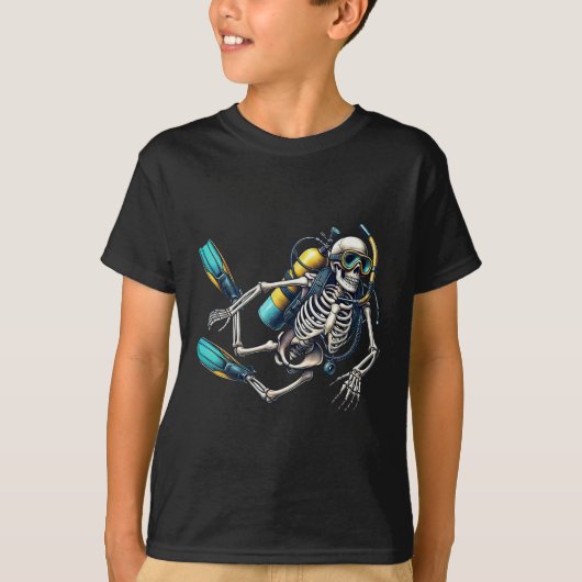 スケルトンスキューハロウィンスケルトンダイバー Tシャツ (正面)