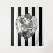 スケルトンストライプのラブカップル結婚ダンス タペストリー (正面)