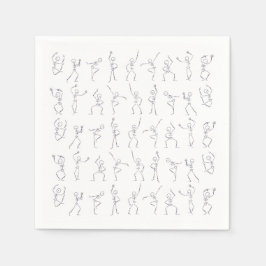 スケルトンダンスハロウィーンナプキン – 白 スタンダードカクテルナプキン