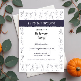 スケルトンダンスハローウィンパーティの招待 – 白 招待状