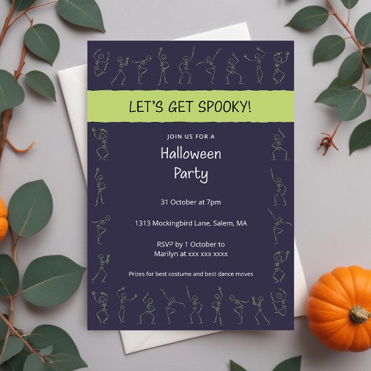 スケルトンダンスハローウィンパーティの招待 – 紫 招待状