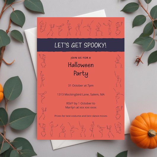 スケルトンダンスハローウィンパーティ招待 – オレンジ 招待状