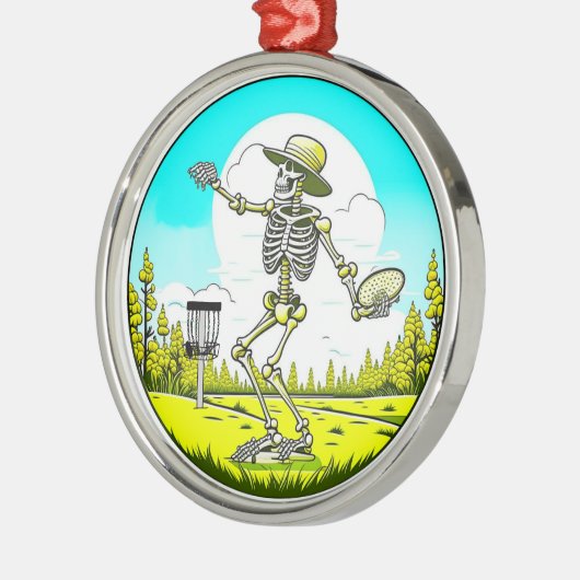 スケルトンディスクゴルフをテーマにしたクリスマス メタルオーナメント (左)