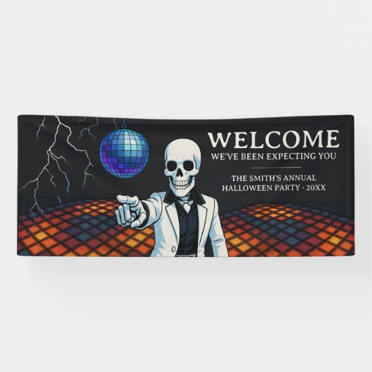 スケルトンディスコハローウィンパーティウェルカムビニル 横断幕 (横)
