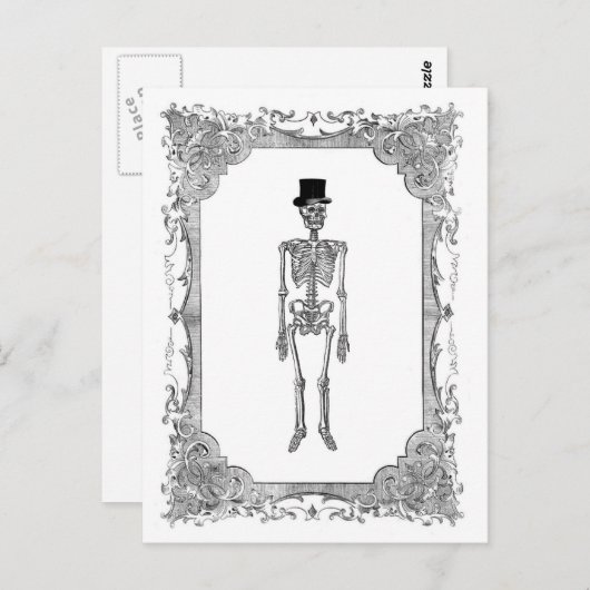 スケルトントップハットヴィンテージフレームハロウィーンハガキ ポストカード (正面/裏面)