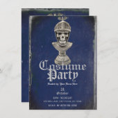 スケルトンナイトブルーハロウィーンスカル衣装パーティー 招待状 (正面/裏面)
