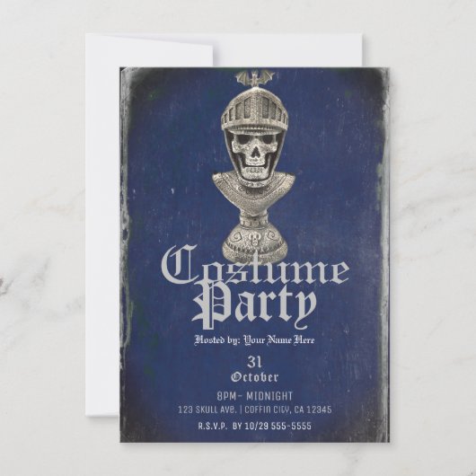 スケルトンナイトブルーハロウィーンスカル衣装パーティー 招待状 (正面)