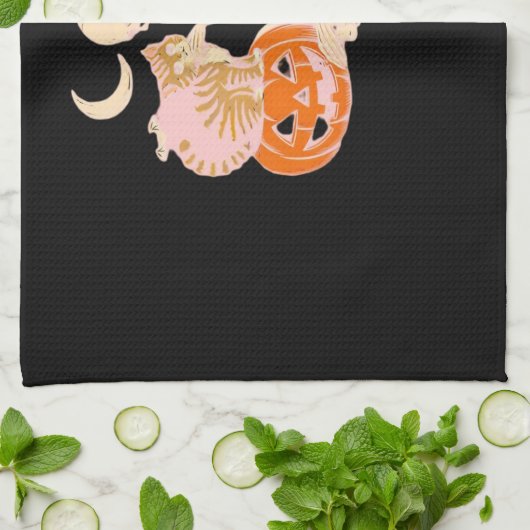 スケルトンハギングキャットハロウィーン猫好きキャットクラス キッチンタオル (折り畳み)