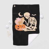 スケルトンハギングキャットハロウィーン猫好きキャットクラス ゴルフタオル (インサイチュ)