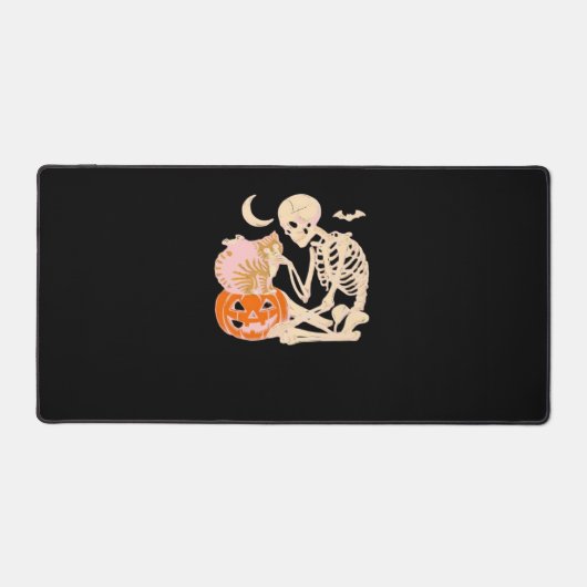 スケルトンハギングキャットハロウィーン猫好きキャットクラス デスクマット (正面)