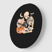 スケルトンハギングキャットハロウィーン猫好きキャットクラス ラージ壁時計 (傾斜)
