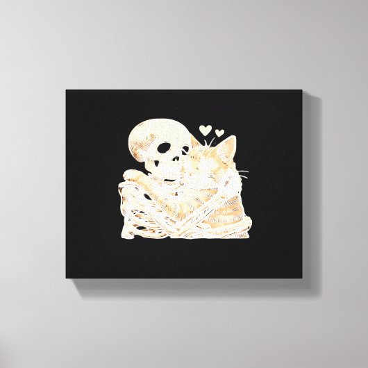 スケルトンハギングキャットハロウィーン猫好きキャットママD キャンバスプリント (正面)