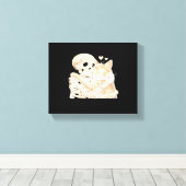 スケルトンハギングキャットハロウィーン猫好きキャットママD キャンバスプリント (インサイチュ (ウッドフロア))