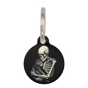 スケルトンハギングキャットファニーハロウィーン猫好き ペット　ネームタグ