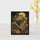 スケルトンハギングネコフローラハロウィーン猫好き カード (黄色い花)