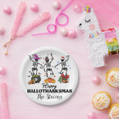 スケルトンハッピーハロサンクスマス ペーパープレート (パーティー)