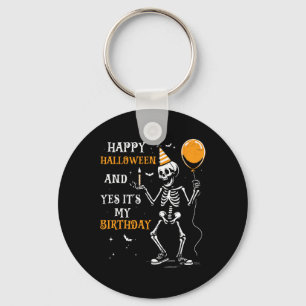 スケルトンハッピーハローウィンとYesそれが私の誕生日 キーホルダー