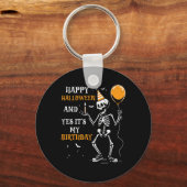 スケルトンハッピーハローウィンとYesそれが私の誕生日 キーホルダー (正面)