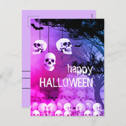 スケルトンハッピーハローウィンパープルナイトとスカル シーズンポストカード (正面/裏面)