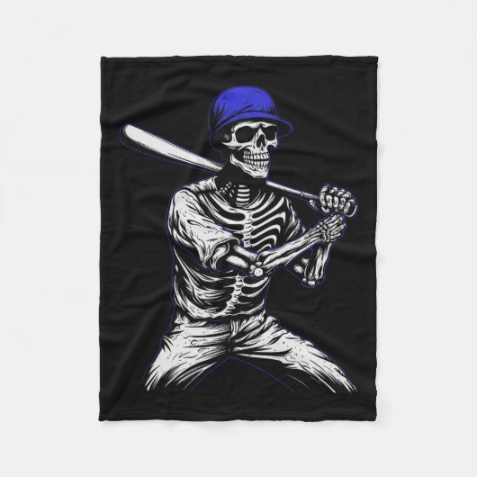 スケルトンハロウィン野球選手 フリースブランケット (正面)