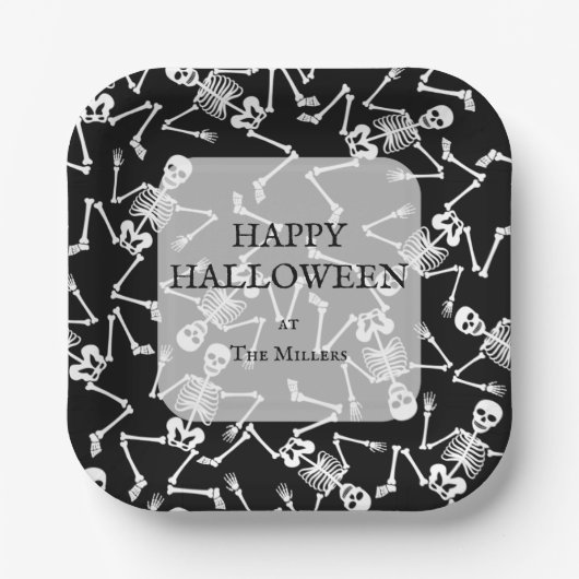 スケルトンハローウィンパーティブラック ペーパープレート (正面)