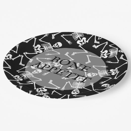 スケルトンハローウィンパーティブラック ペーパープレート (アングル)