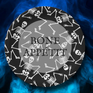 スケルトンハローウィンパーティブラック ペーパープレート