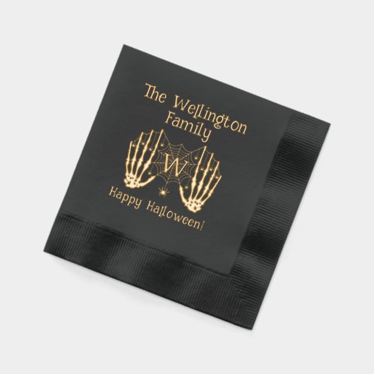 スケルトンハンズスパイダーウェブイニシャル名ハロウィーン#2 箔ナプキン (左)