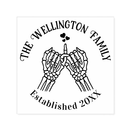 スケルトンハンズピンクウィズファミリー名日付Estd セルフインキングスタンプ (デザイン)