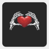 スケルトンハンズホールディング赤いハートデザイン クラシック スクエアシール (正面)