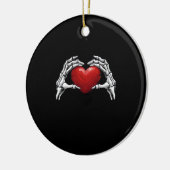 スケルトンハンズホールディング赤いハートデザイン クラシック セラミックオーナメント (左)