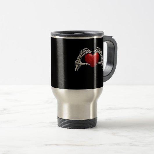 スケルトンハンズホールディング赤いハートデザイン クラシック トラベルマグ (正面右)
