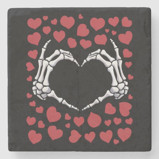 スケルトンハンドおもしろいハートボーンバレンタインデー ストーンコースター (正面)