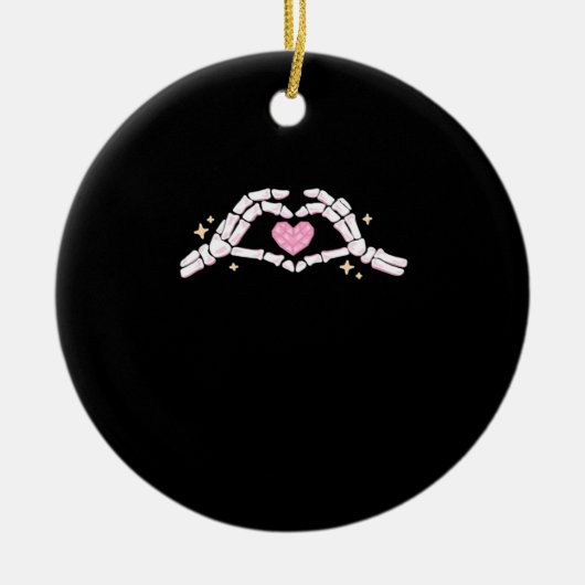 スケルトンハンドのハート おもしろい セラミックオーナメント (正面)
