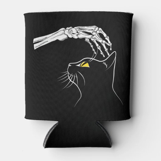 スケルトンハンドハロウィン付き黒猫不気味 缶クーラー (正面)