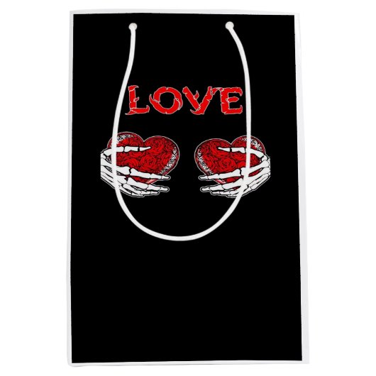 スケルトンハンドハートおもしろいデザイン ミディアムペーパーバッグ (正面)