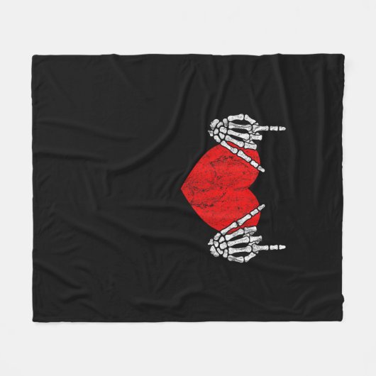 スケルトンハンドハートとバ転がレンティンズハロウィン フリースブランケット (正面(横))