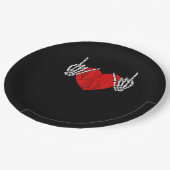 スケルトンハンドハートとバ転がレンティンズハロウィン ペーパープレート (アングル)