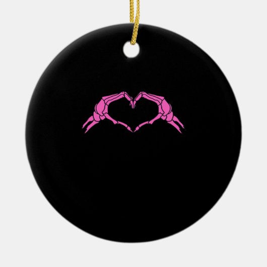 スケルトンハンドハートサインレトロハロウィーン セラミックオーナメント (正面)