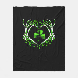 スケルトンハンドハートシャムロックSt patricks dayパディ フリースブランケット