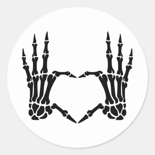 スケルトンハンドハートジェスチャーステッカー ラウンドシール (正面)