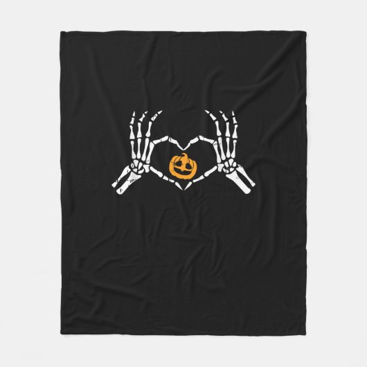 スケルトンハンドハートハロウィンコスチュームかぼちゃ フリースブランケット (正面)