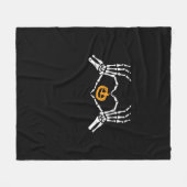 スケルトンハンドハートハロウィンコスチュームかぼちゃ フリースブランケット (正面(横))