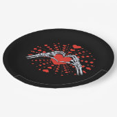 スケルトンハンドハートバレンタインズおもしろいデイ2025聞く ペーパープレート (アングル)