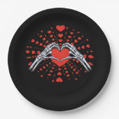 スケルトンハンドハートバレンタインズおもしろいデイ2025聞く ペーパープレート (正面)