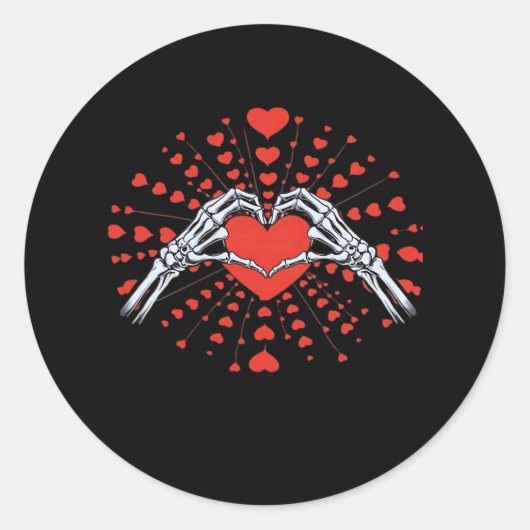 スケルトンハンドハートバレンタインズおもしろいデイ2025聞く ラウンドシール (正面)