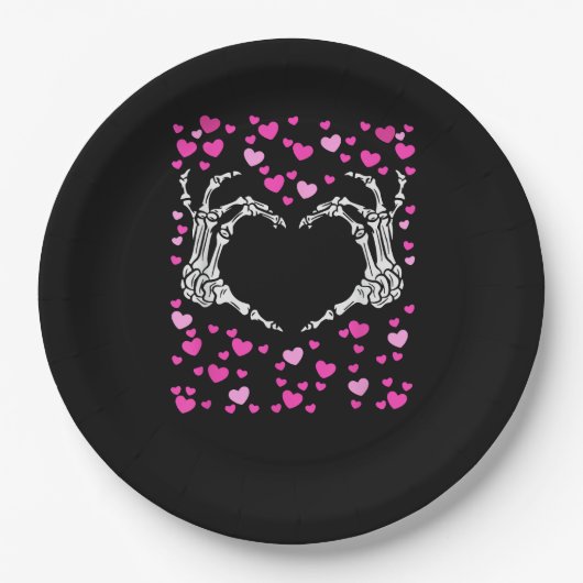 スケルトンハンドハートバレンティスデイウおもしろいイルス ペーパープレート (正面)