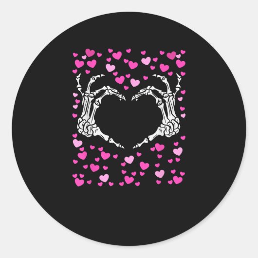 スケルトンハンドハートバレンティスデイウおもしろいイルス ラウンドシール (正面)